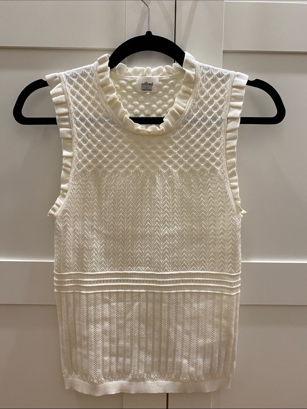 Wilfred Textured Knit Ruffle Neck Top - S
